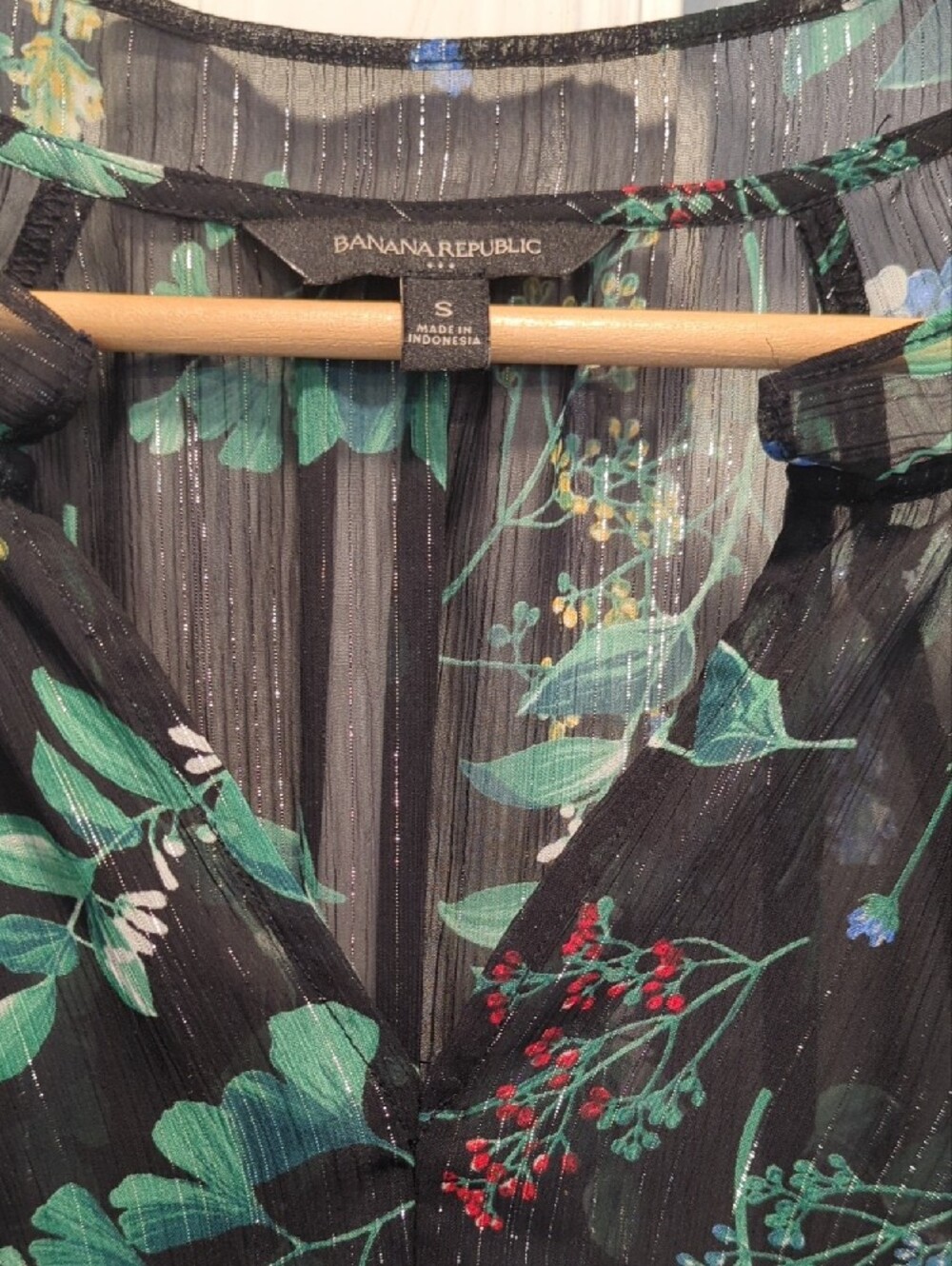 Banana Republic Black Floral Long-Sleeve Sheer Dress - Picture 2 of 2